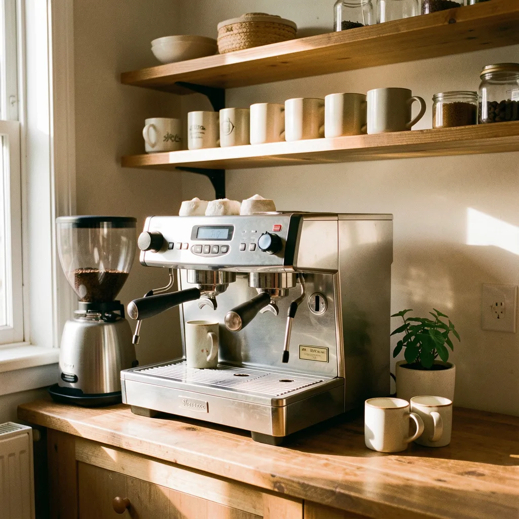 Cozy home coffee station arrangement