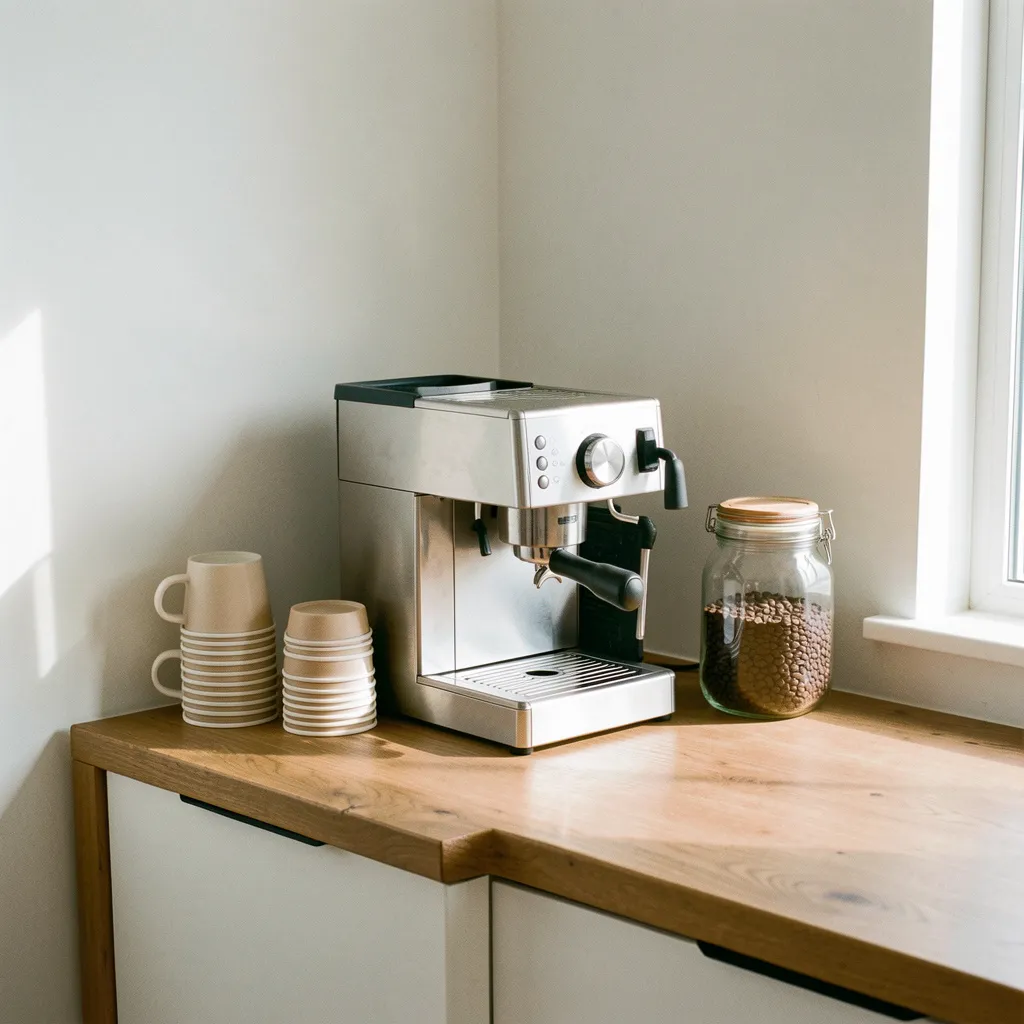 Minimalist coffee corner with modern equipment